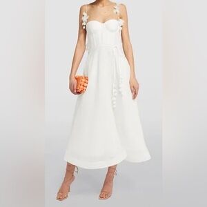 Zimmermann Wonderland Appliquéd Midi Corset Dress in White Petal 0P